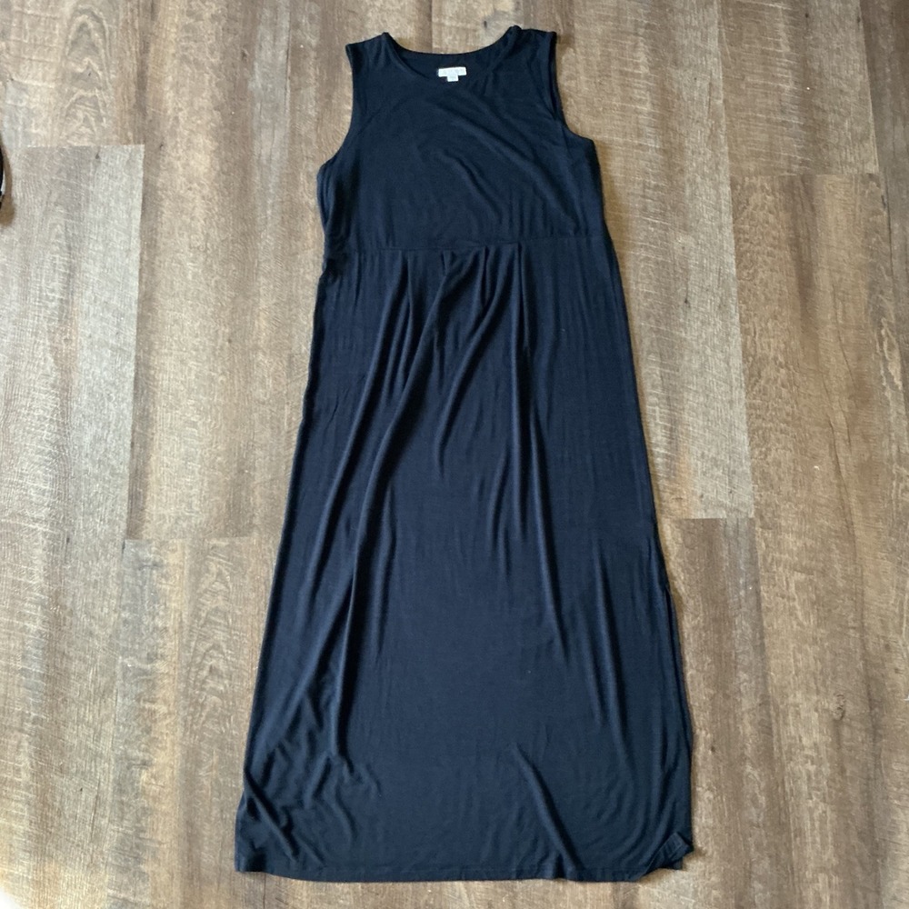 J. Jill Navy Blue Sleeveless Empire Waist Maxi Dress Medium TALL Jersey Knit